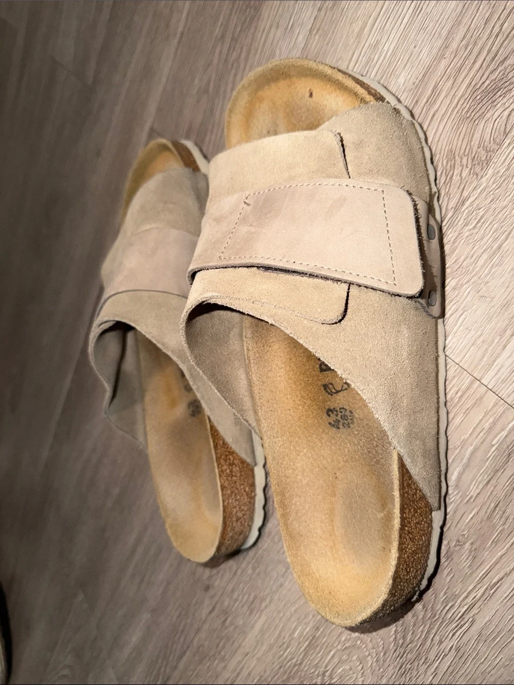 Birkenstock Men's Suede Slide Sandals in Light Beige/Tan
